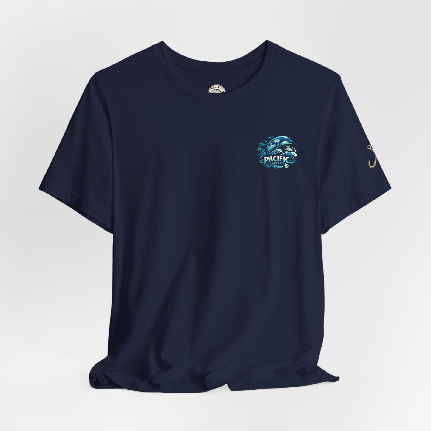 Pacific Casters Dolphin Surf Tee - Ocean Puzzle Logo Short Sleeve Shirt