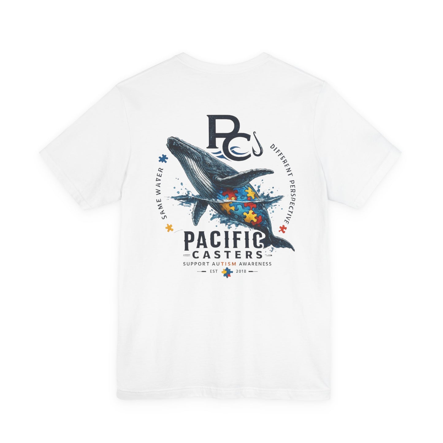 Pacific Casters Autism Awareness Whale T-Shirt | Same Water, Different Perspective
