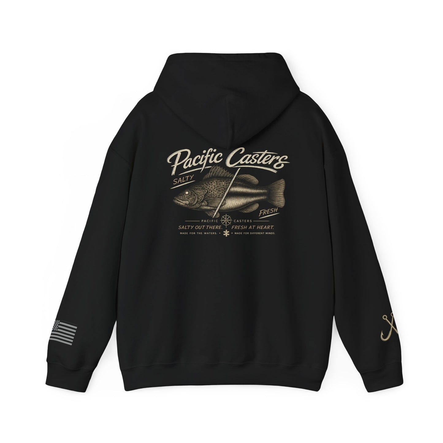 Pacific Casters “Salty Out There, Fresh at Heart” Fishing Hoodie | Vintage Saltwater Angler Sweatshirt | Coastal Fishing Apparel