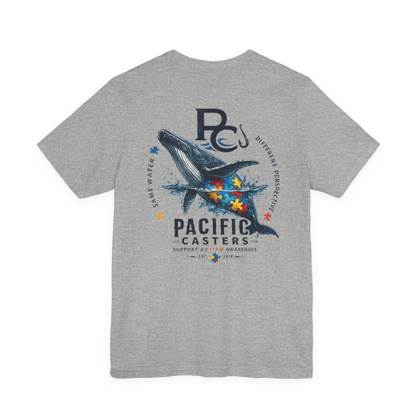 Pacific Casters Autism Awareness Whale T-Shirt | Same Water, Different Perspective