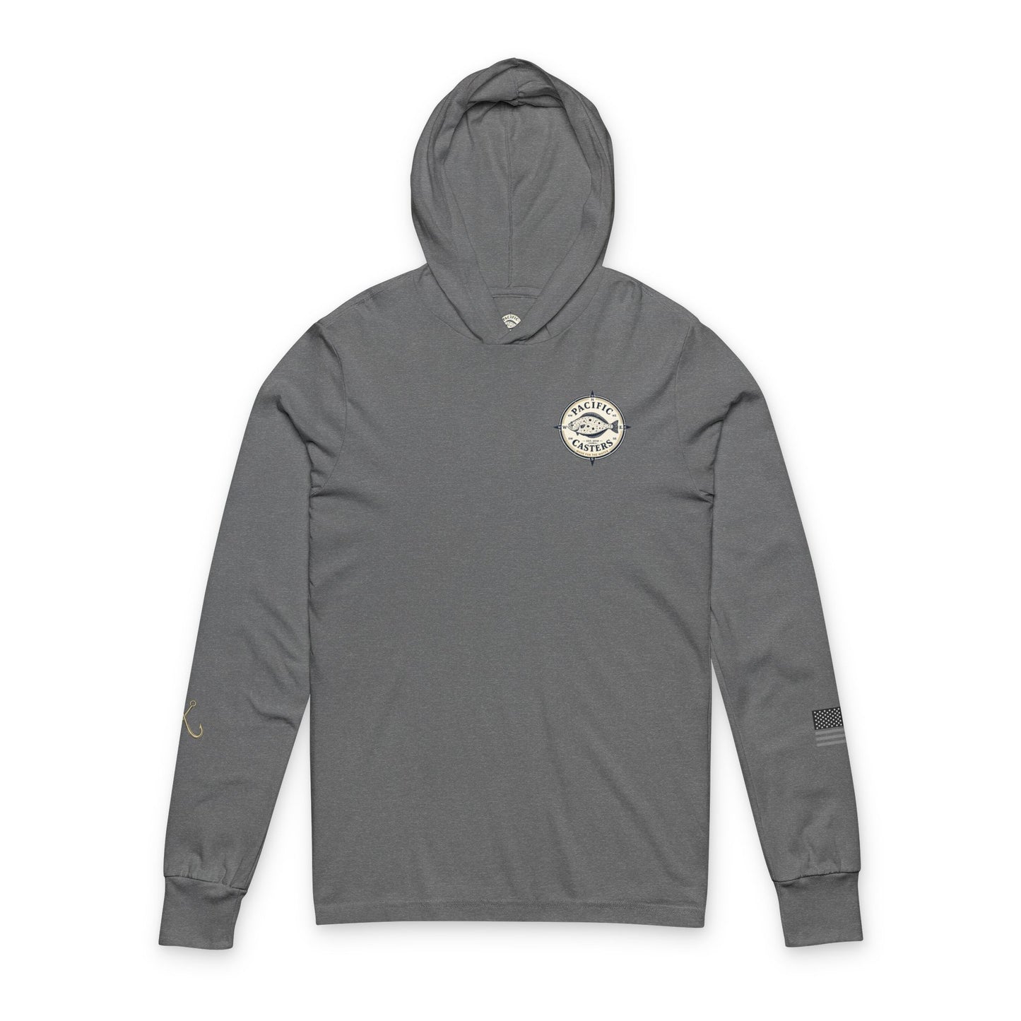 Pacific Casters Halibut Compass Hooded Long Sleeve Fishing Tee | Lightweight UPF Coastal Angler Shirt