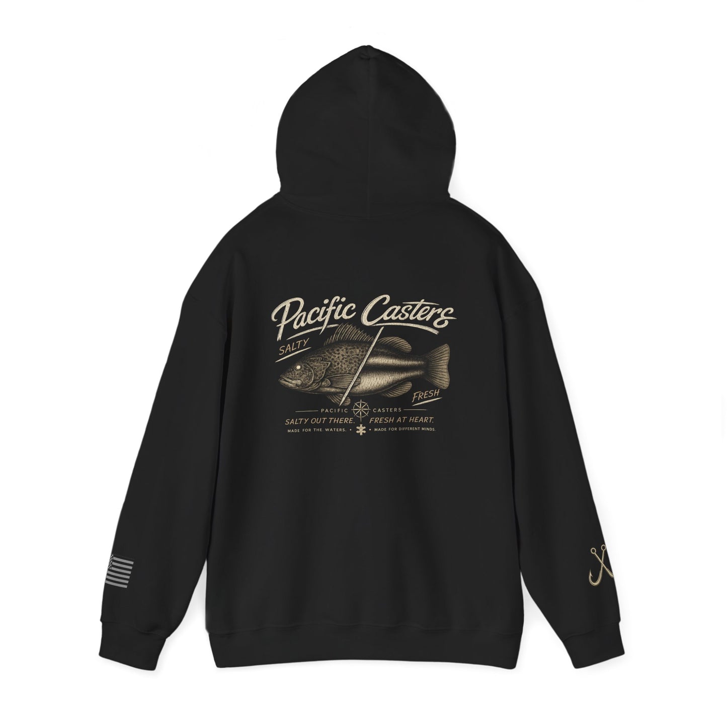 Pacific Casters “Salty Out There, Fresh at Heart” Fishing Hoodie | Vintage Saltwater Angler Sweatshirt | Coastal Fishing Apparel
