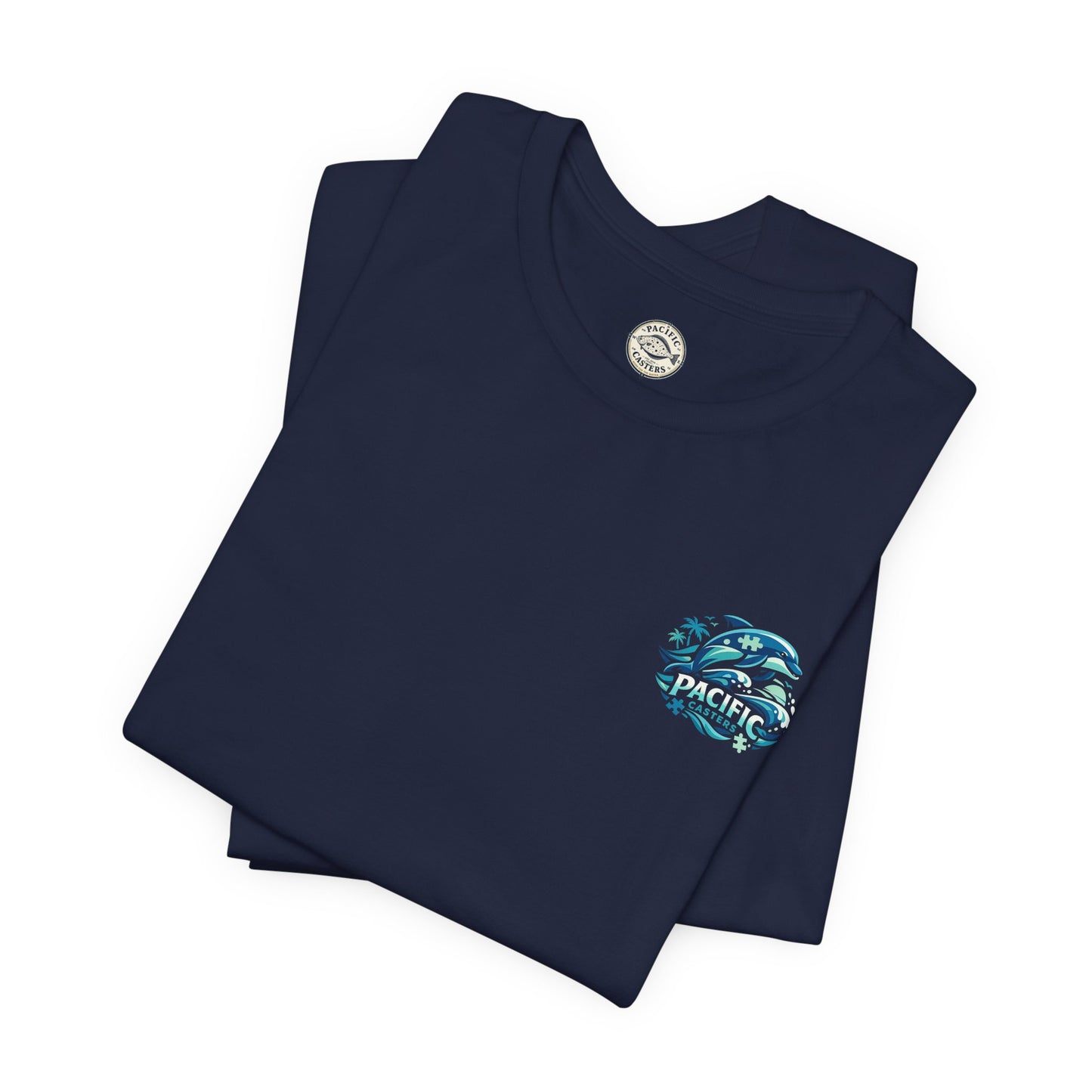 Pacific Casters Dolphin Surf Tee - Ocean Puzzle Logo Short Sleeve Shirt