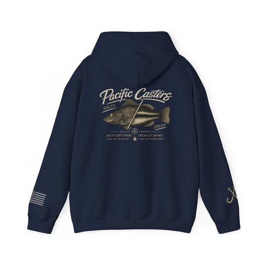 Pacific Casters “Salty Out There, Fresh at Heart” Fishing Hoodie | Vintage Saltwater Angler Sweatshirt | Coastal Fishing Apparel