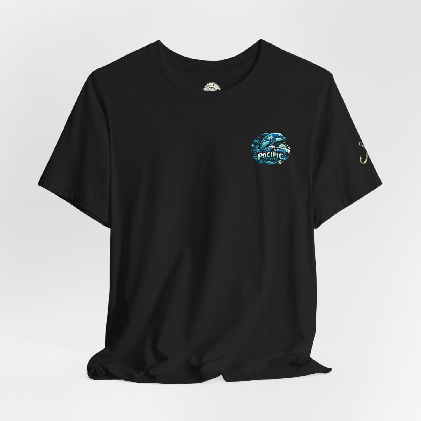 Pacific Casters Dolphin Surf Tee - Ocean Puzzle Logo Short Sleeve Shirt