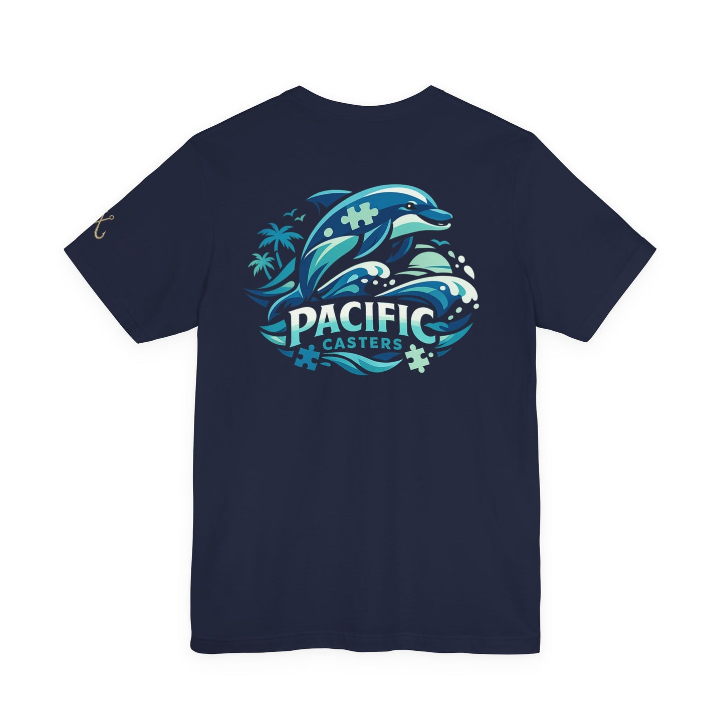 Pacific Casters Dolphin Surf Tee - Ocean Puzzle Logo Short Sleeve Shirt