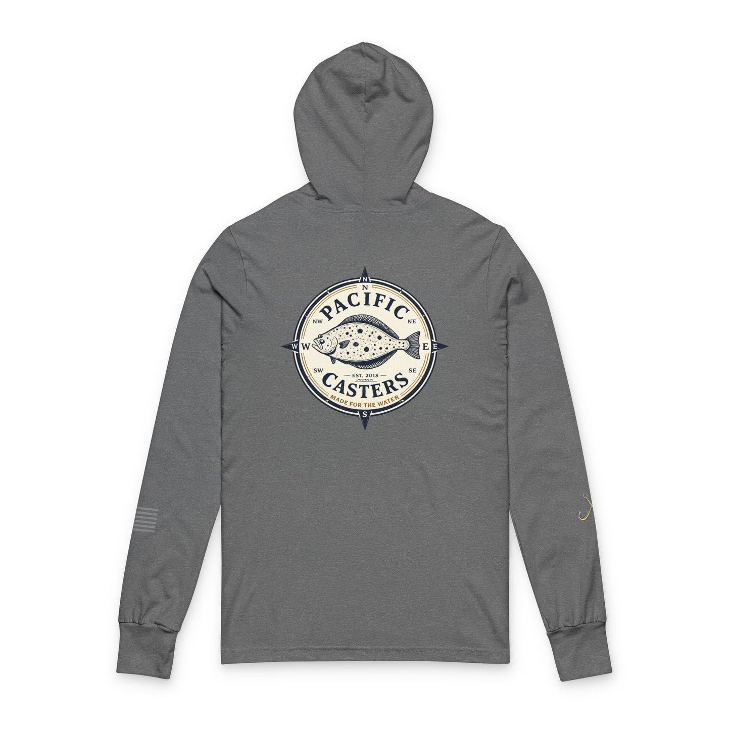 Pacific Casters Halibut Compass Hooded Long Sleeve Fishing Tee | Lightweight UPF Coastal Angler Shirt