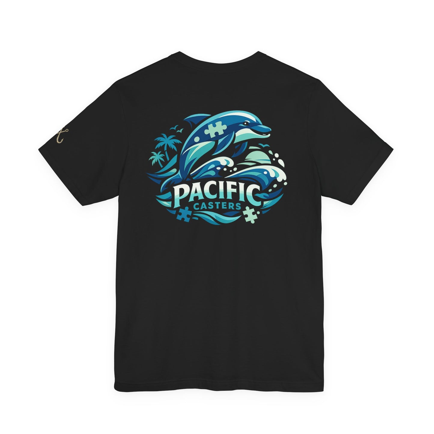 Pacific Casters Dolphin Surf Tee - Ocean Puzzle Logo Short Sleeve Shirt