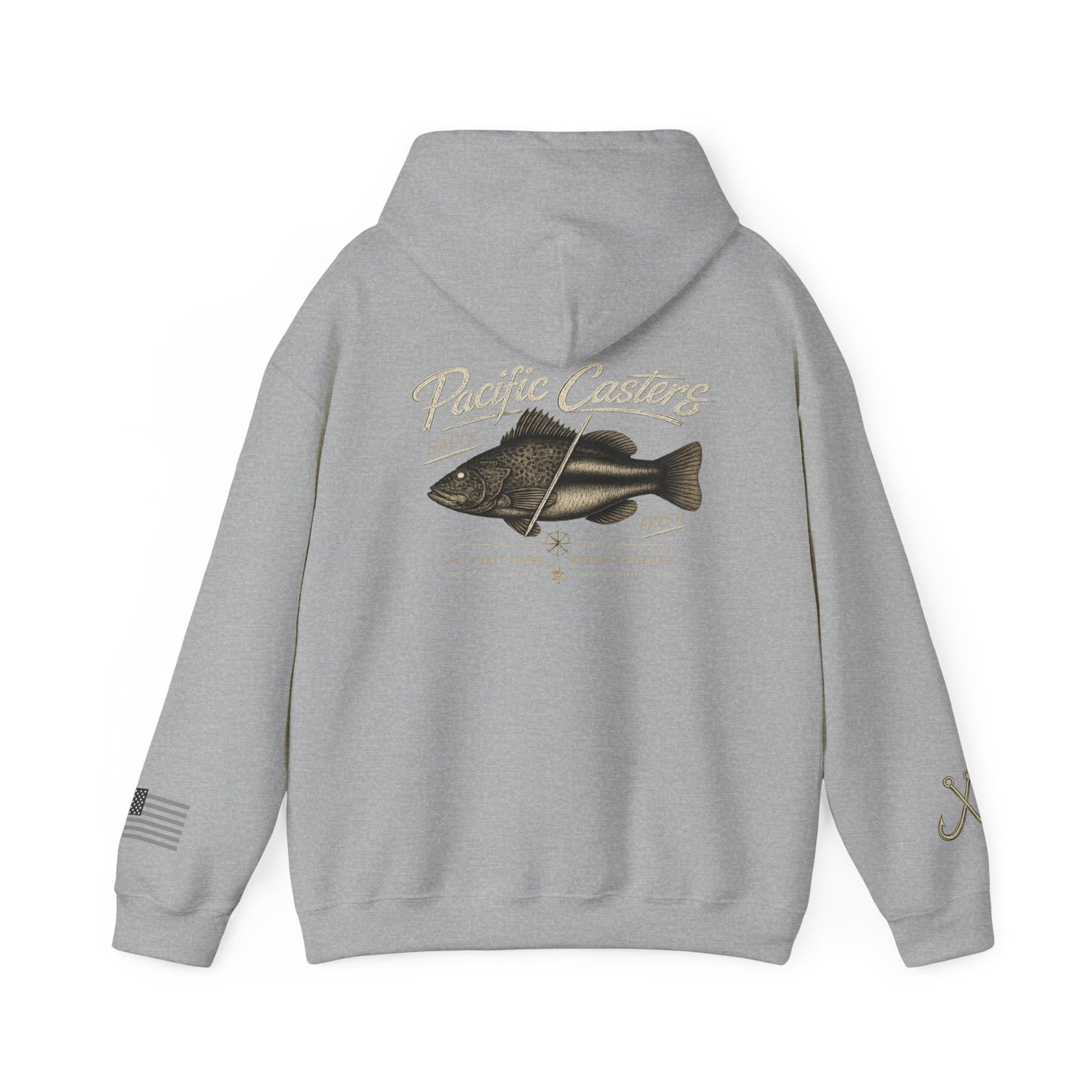 Pacific Casters “Salty Out There, Fresh at Heart” Fishing Hoodie | Vintage Saltwater Angler Sweatshirt | Coastal Fishing Apparel