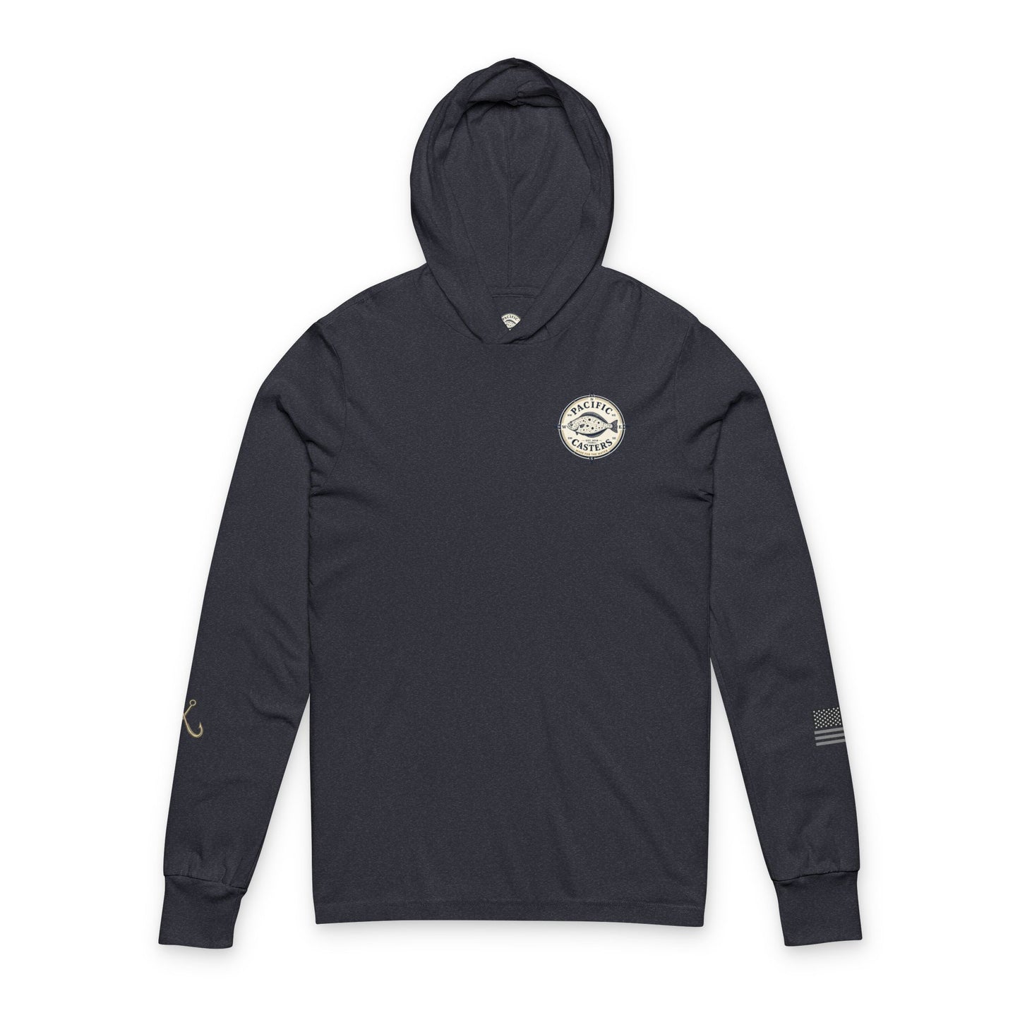 Pacific Casters Halibut Compass Hooded Long Sleeve Fishing Tee | Lightweight UPF Coastal Angler Shirt