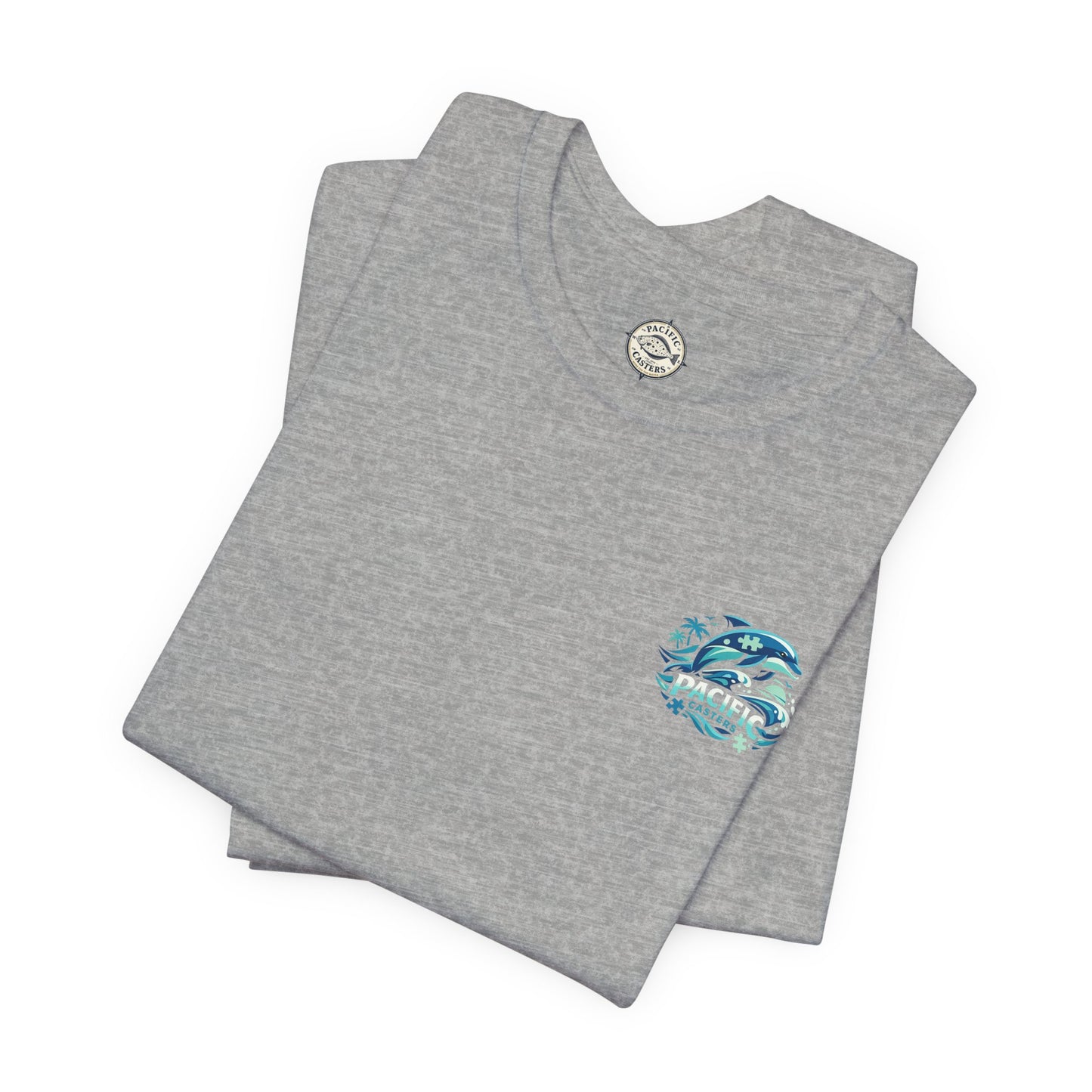 Pacific Casters Dolphin Surf Tee - Ocean Puzzle Logo Short Sleeve Shirt