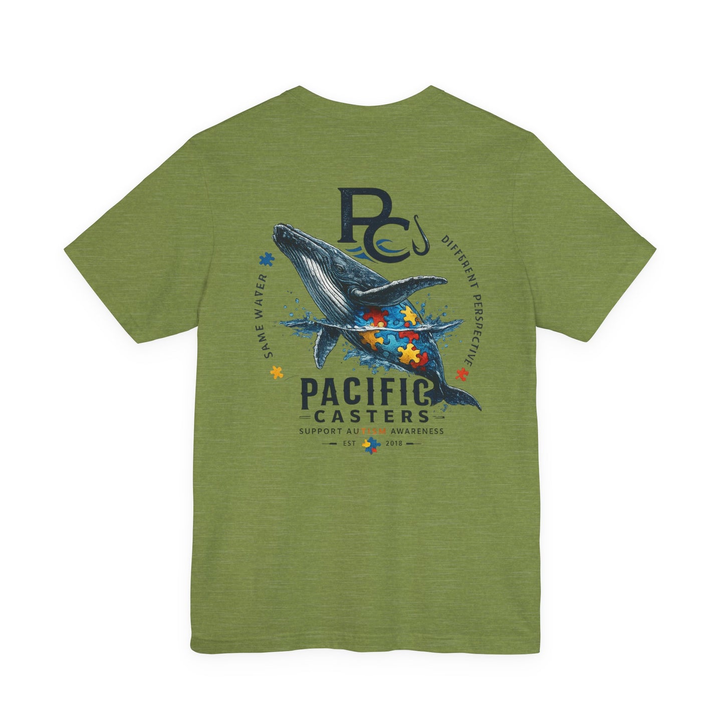 Pacific Casters Autism Awareness Whale T-Shirt | Same Water, Different Perspective