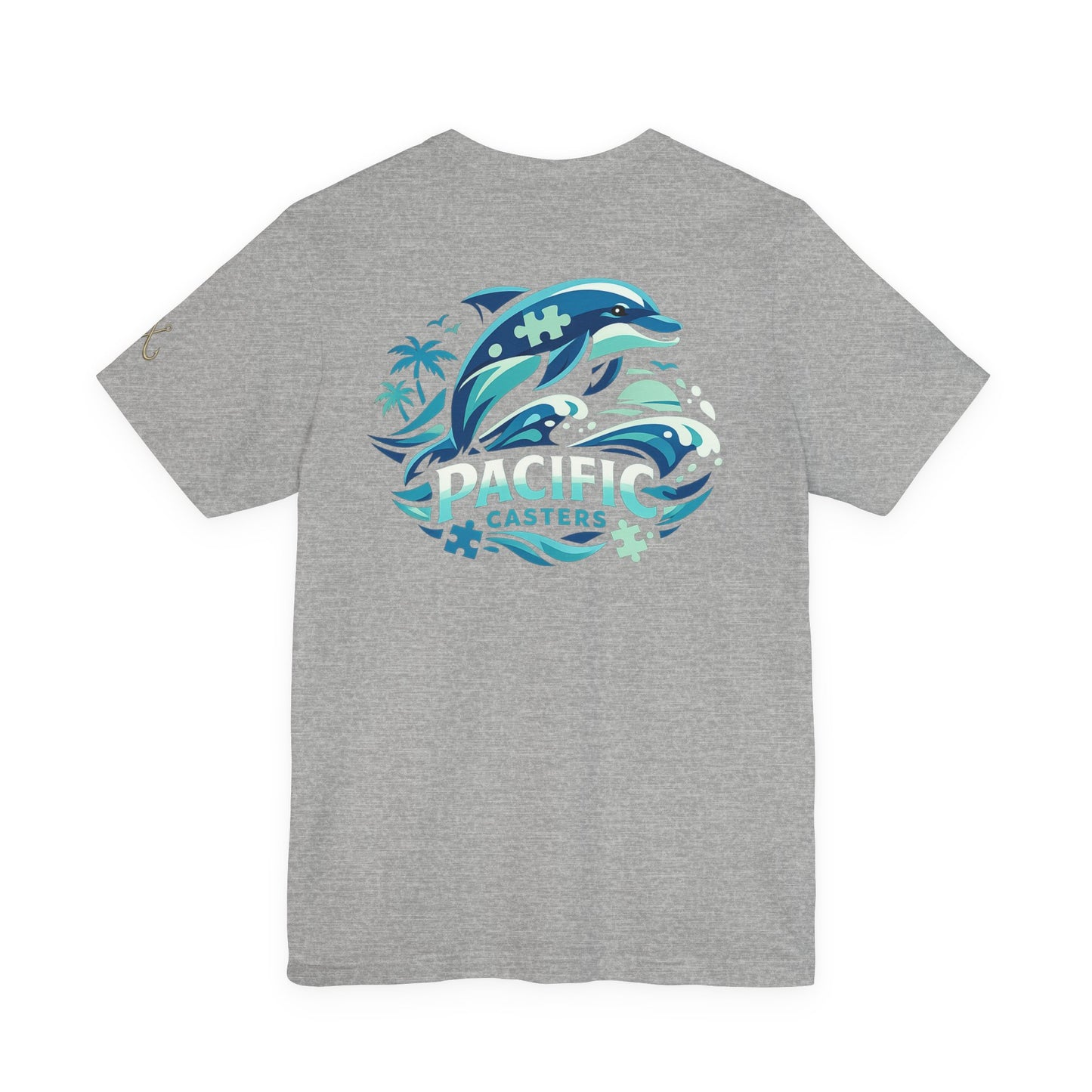 Pacific Casters Dolphin Surf Tee - Ocean Puzzle Logo Short Sleeve Shirt