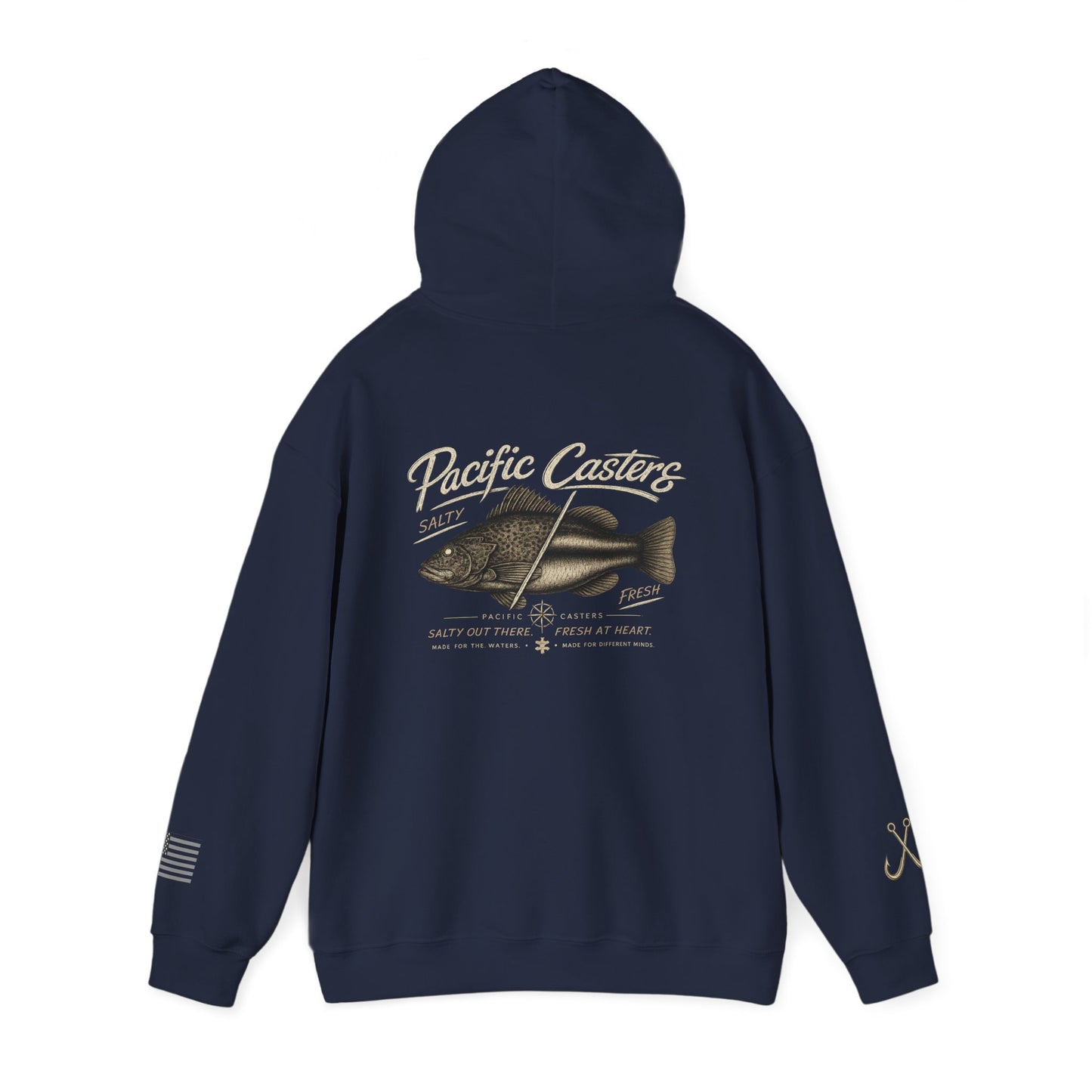 Pacific Casters “Salty Out There, Fresh at Heart” Fishing Hoodie | Vintage Saltwater Angler Sweatshirt | Coastal Fishing Apparel