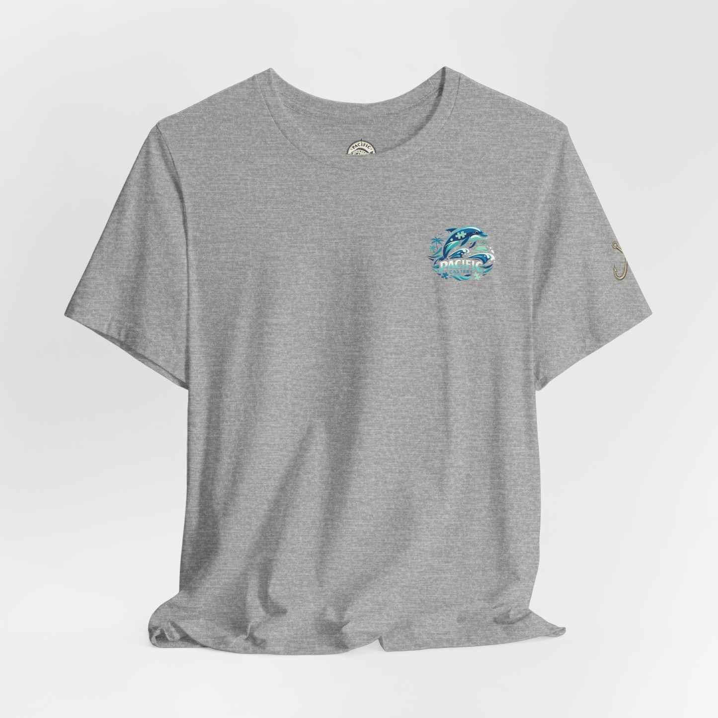 Pacific Casters Dolphin Surf Tee - Ocean Puzzle Logo Short Sleeve Shirt